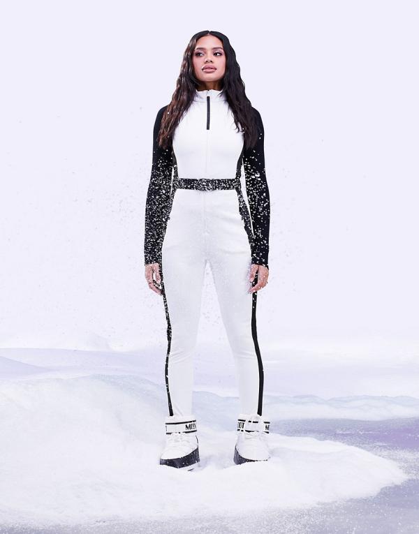 ASOS 4505 ski all in one suit with mono contrast detail-White