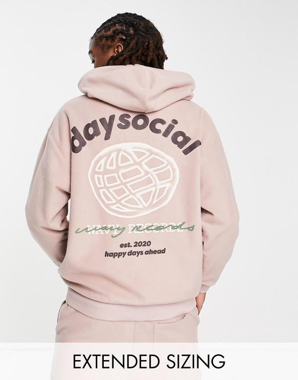 ASOS Daysocial oversized hoodie in polar fleece with large back graphic and logo embroidery in pink (part of a set)-Brown