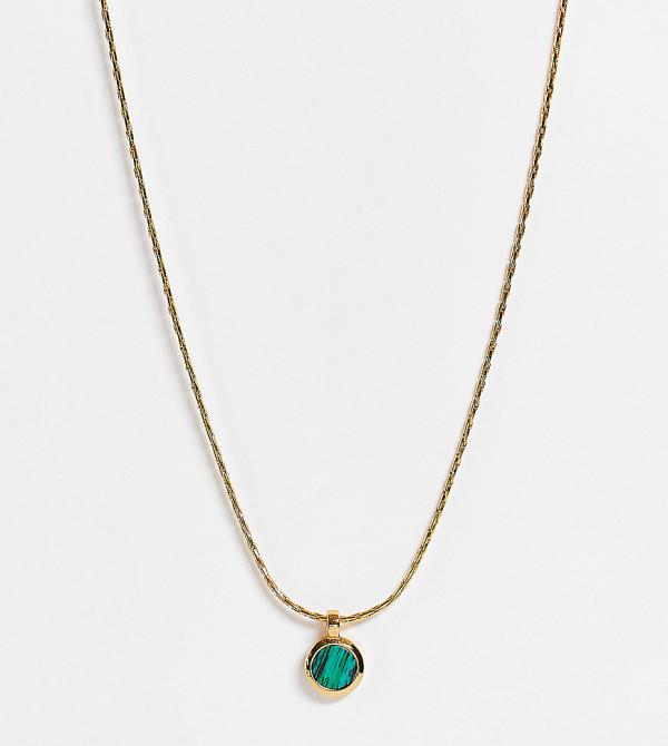 ASOS DESIGN 14k gold plated necklace with malachite pendant