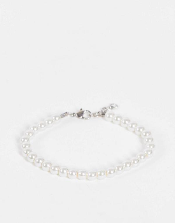 ASOS DESIGN 6mm glass faux pearl beaded bracelet in white-Multi