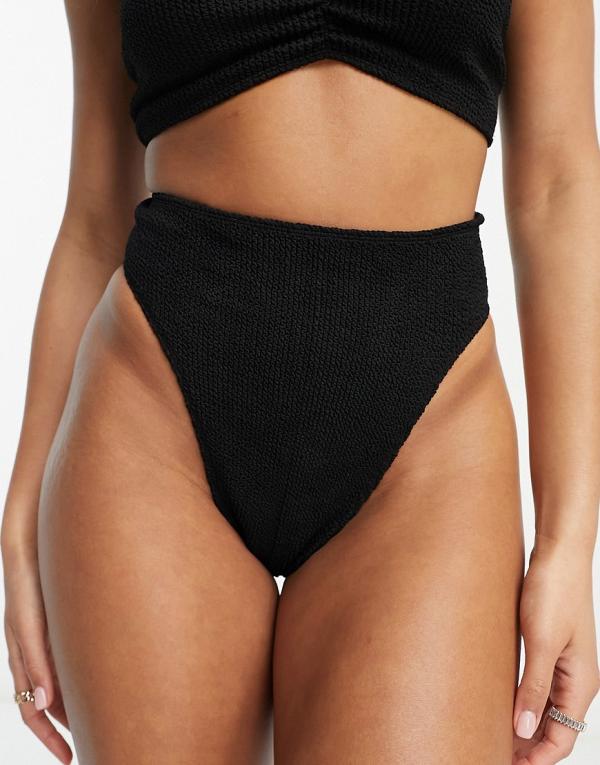 ASOS DESIGN Amy Mix and Match crinkle high leg high waist bikini bottoms in black