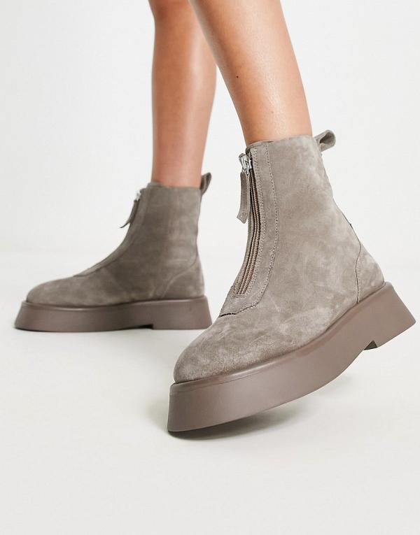 ASOS DESIGN Atlantis zip front boots in taupe suede-Grey