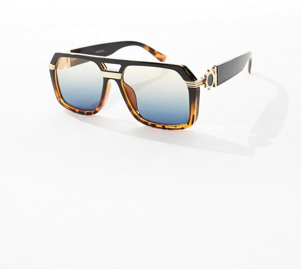 ASOS DESIGN aviator sunglasses in gradient tortoiseshell with gold detailing-Brown