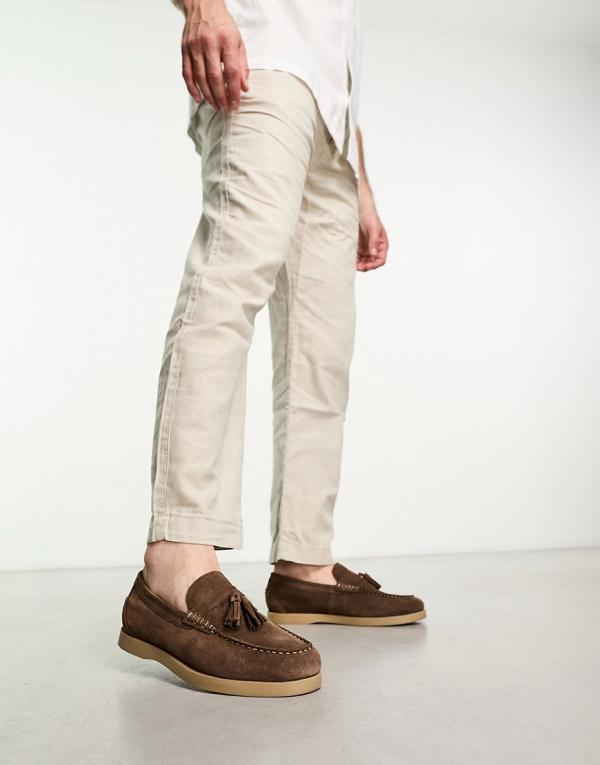 ASOS DESIGN boat shoes in brown suede with contrast sole