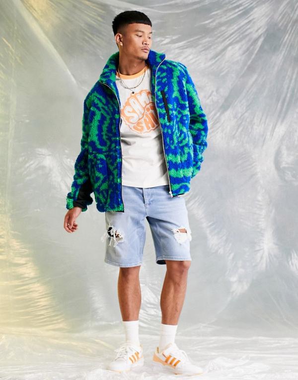 ASOS DESIGN borg walker jacket in abstract print-Multi
