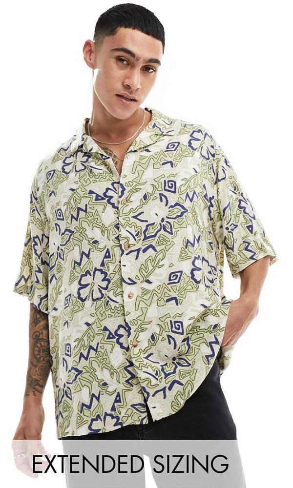 ASOS DESIGN boxy oversized revere shirt in vintage Hawaiian print-Green