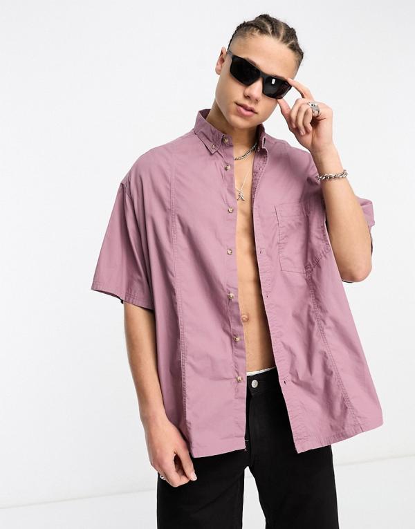 ASOS DESIGN boxy oversized washed poplin shirt in grape-Purple