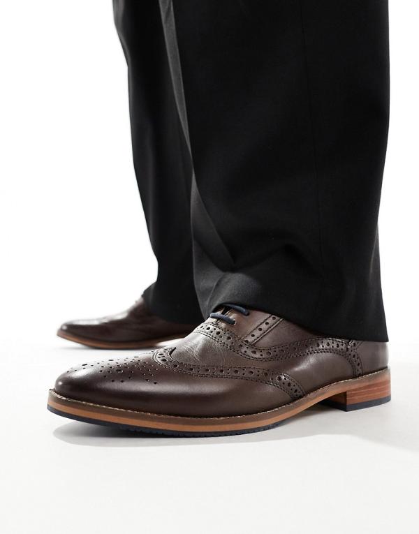 ASOS DESIGN brogue shoes in brown leather with natural sole and colour details