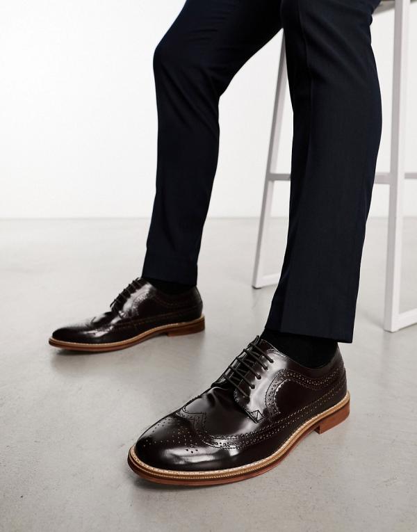 ASOS DESIGN brogue shoes in dark brown leather with natural sole