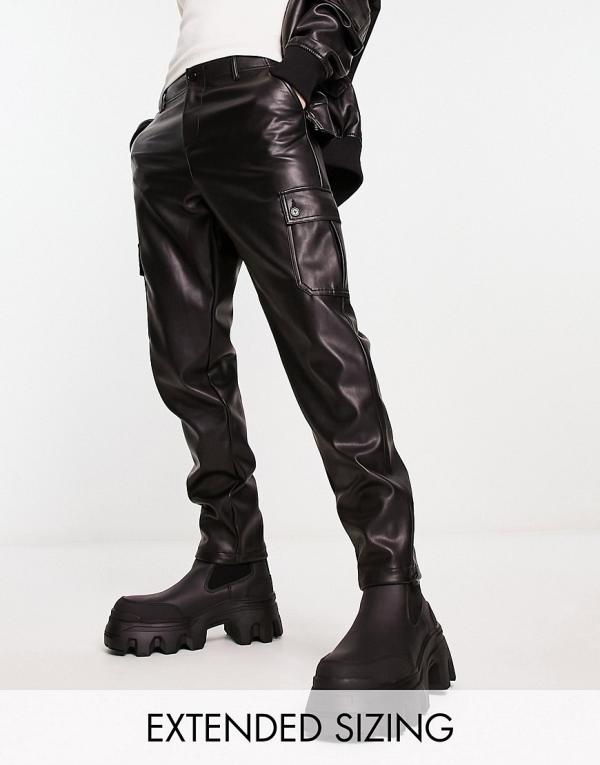 ASOS DESIGN cargo pants in leather look in black