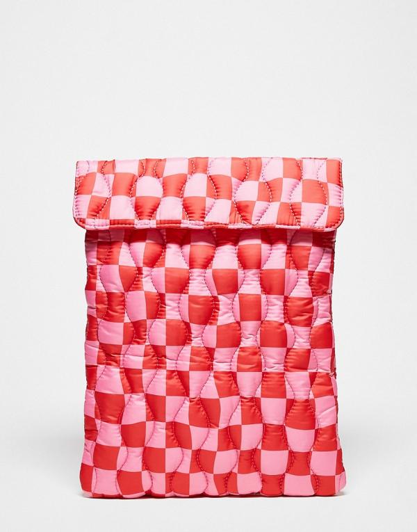 ASOS DESIGN checkerboard laptop sleeve in pink and red-Multi