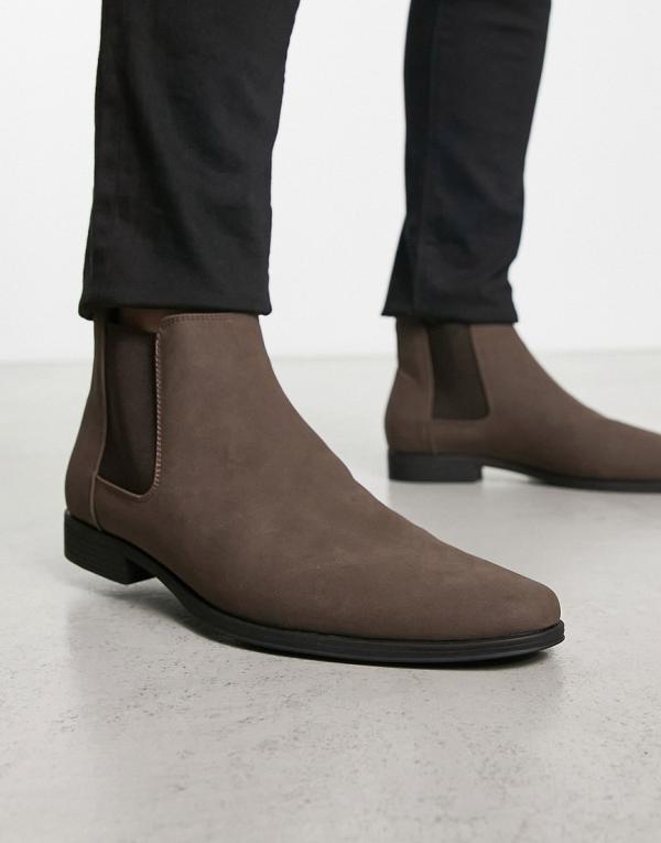 ASOS DESIGN chelsea boots in brown faux suede