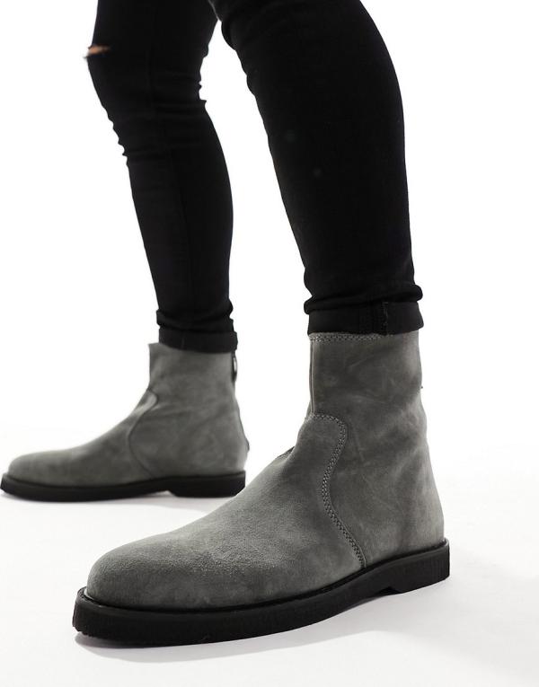 ASOS DESIGN chelsea boots in grey suede with crepe sole