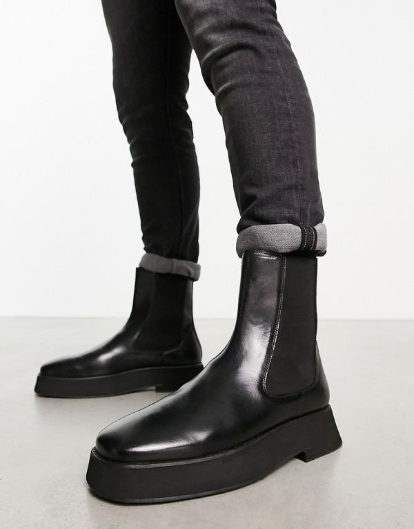 ASOS DESIGN chelsea boots with chunky sole in black leather