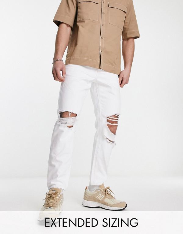 ASOS DESIGN classic rigid jeans in white with knee rips