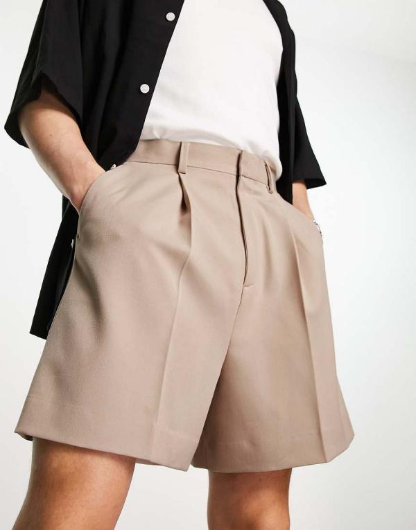 ASOS DESIGN cropped bermuda shorts in stone-Neutral