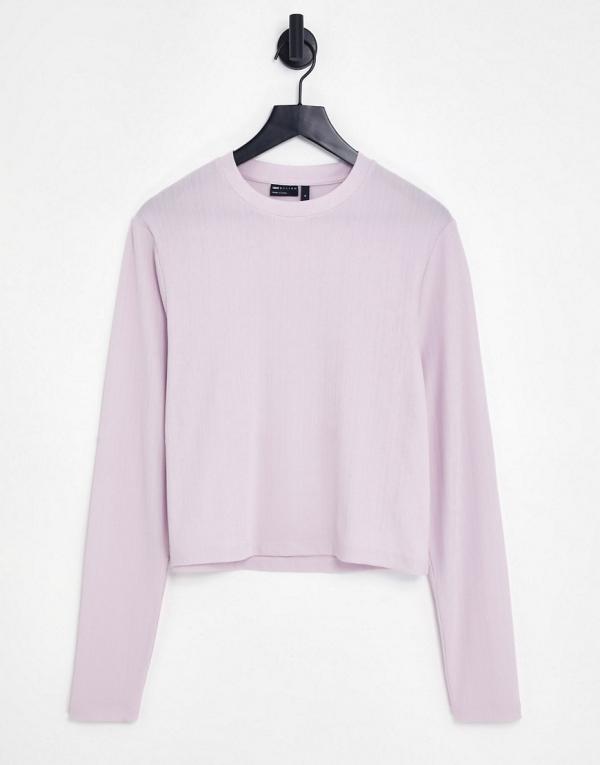 ASOS DESIGN cropped muscle long sleeve t-shirt in purple rib-Grey
