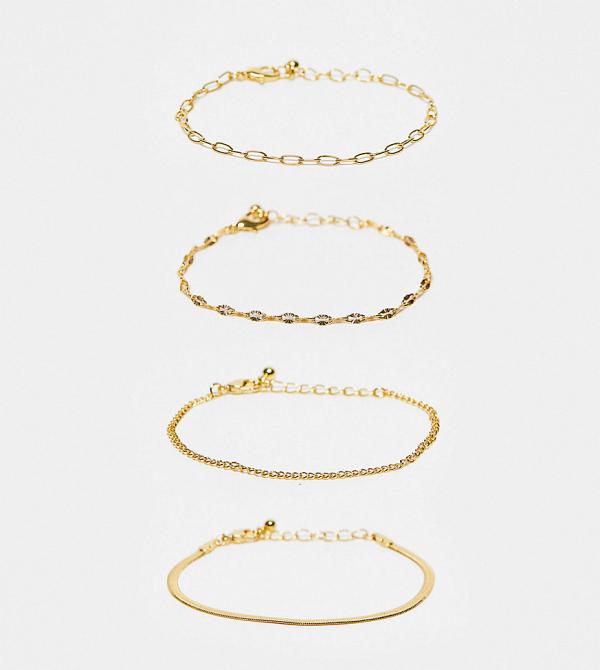 ASOS DESIGN Curve 14k gold plated pack of 4 bracelets with mixed chain detail