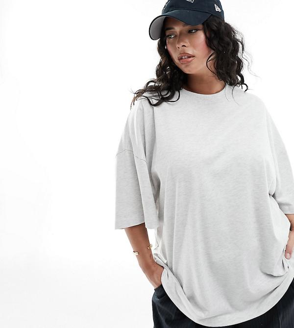 ASOS DESIGN Curve heavyweight relaxed oversized t-shirt in ice marl-Grey
