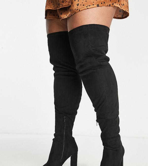 ASOS DESIGN Curve Kenni block-heeled over the knee boots in black