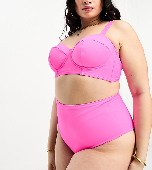 ASOS DESIGN Curve mix and match high waist bikini bottoms in bright pink