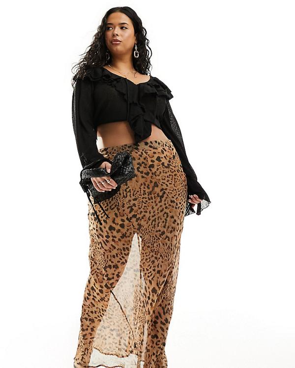 ASOS DESIGN Curve sheer maxi skirt in leopard print-Multi