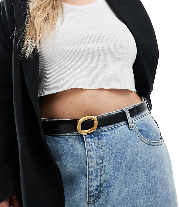ASOS DESIGN Curve waist and hip jeans belt with oval buckle design-Black