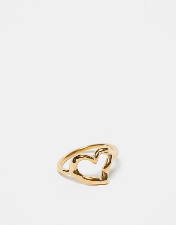 ASOS DESIGN Curve waterproof stainless steel molten heart ring in gold tone