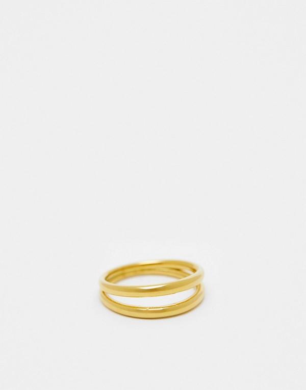 ASOS DESIGN Curve waterproof stainless steel ring with double band design in gold tone