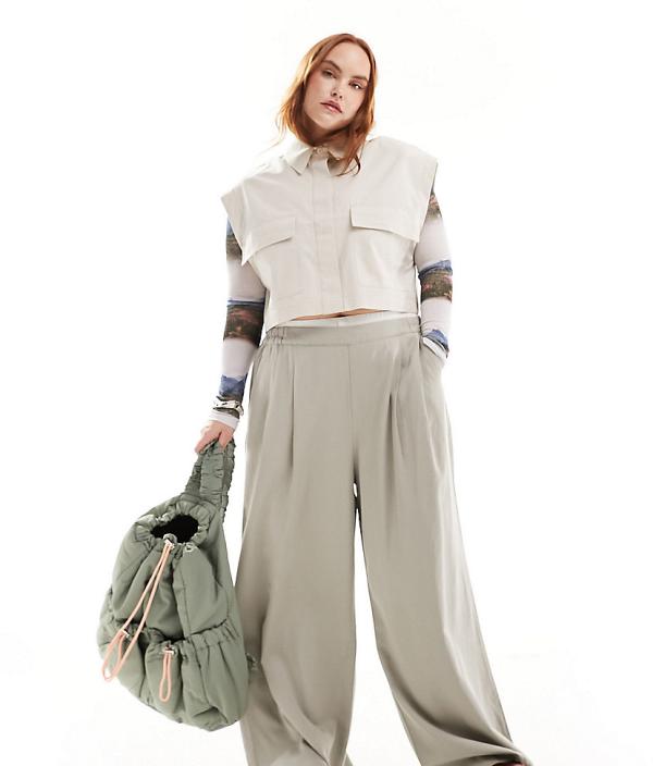 ASOS DESIGN Curve wide leg pants with boxer waist in grey