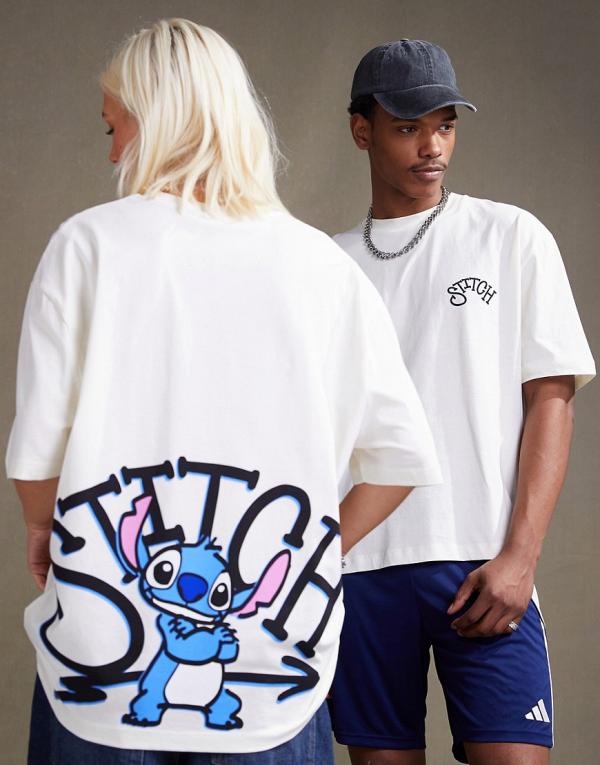 ASOS DESIGN Disney oversized unisex tee in off white with Stitch prints