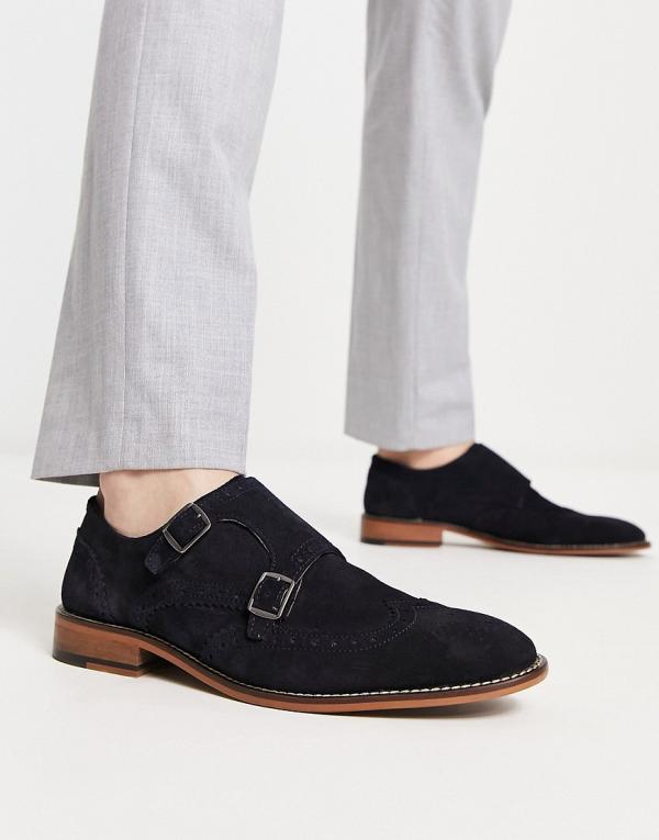 ASOS DESIGN double strap monk shoes in navy suede