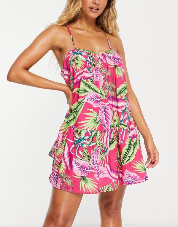 ASOS DESIGN drop hem cami mini beach dress in bright floral print-Multi