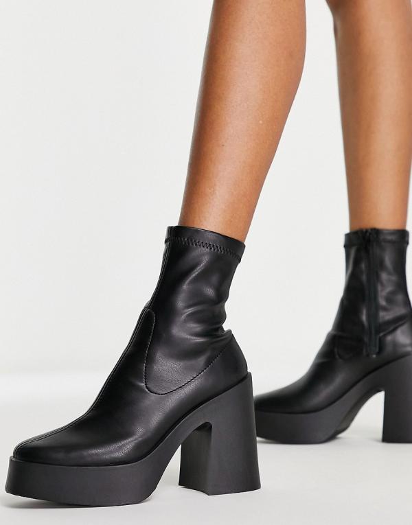 ASOS DESIGN Elsie faux leather high heeled sock boots in black