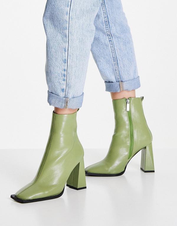 ASOS DESIGN Excel high heeled ankle boots in green