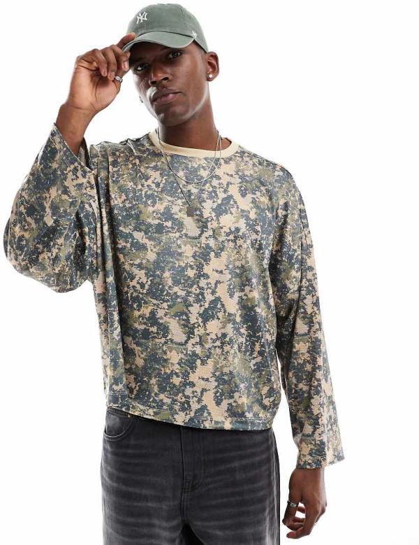 ASOS DESIGN extreme oversized boxy long sleeve sporty mesh t-shirt in camouflage print-Multi