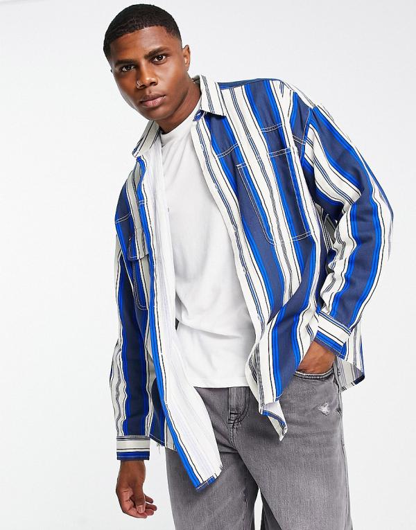 ASOS DESIGN extreme oversized shirt in vintage style stripe-Blue