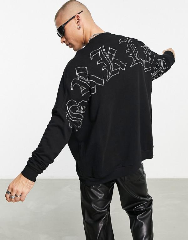 ASOS DESIGN extreme oversized sweatshirt with Brooklyn diamante back print in black