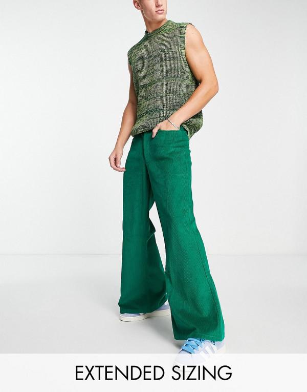 ASOS DESIGN extreme wide flares in green cord