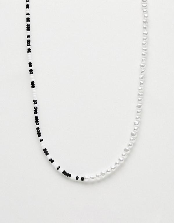 ASOS DESIGN faux pearl and beaded necklace in black and white-Multi