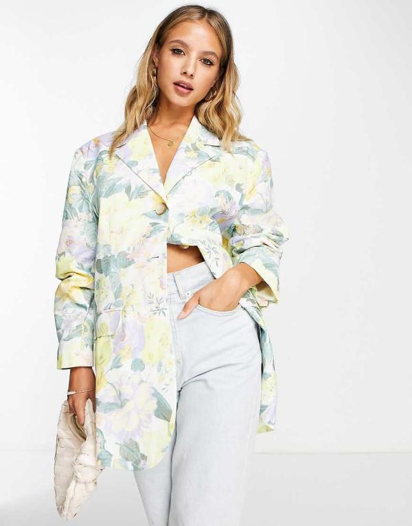 ASOS DESIGN floral oversized grandad blazer-Multi