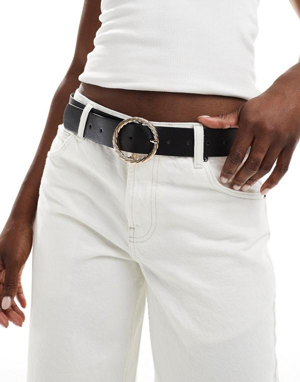 ASOS DESIGN gold twist buckle waist and hip jeans belt-Black