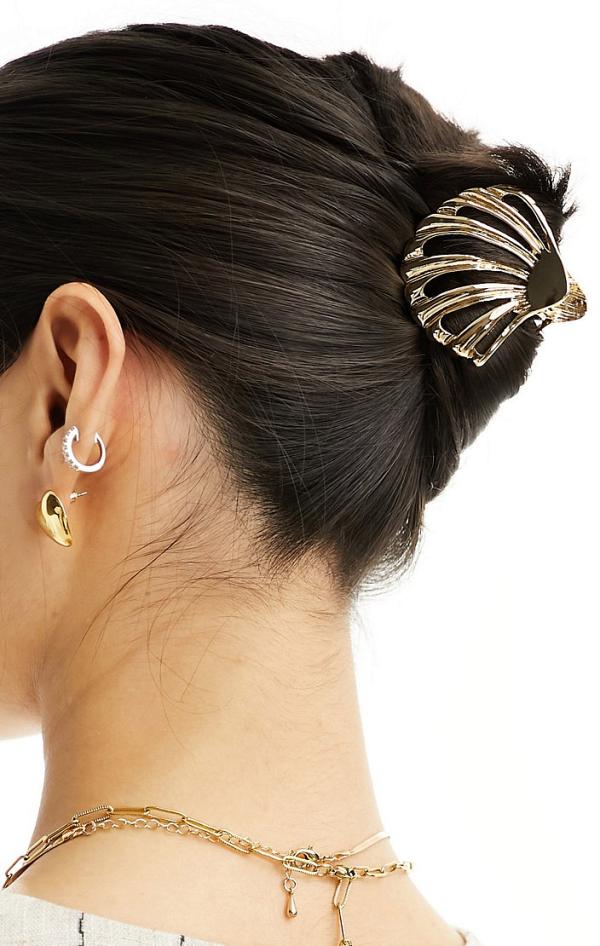 ASOS DESIGN hair clip claw with shell design in gold tone
