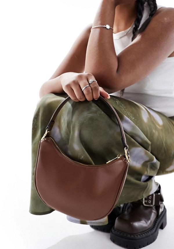 ASOS DESIGN half moon chain shoulder bag with detachable crossbody strap in brown