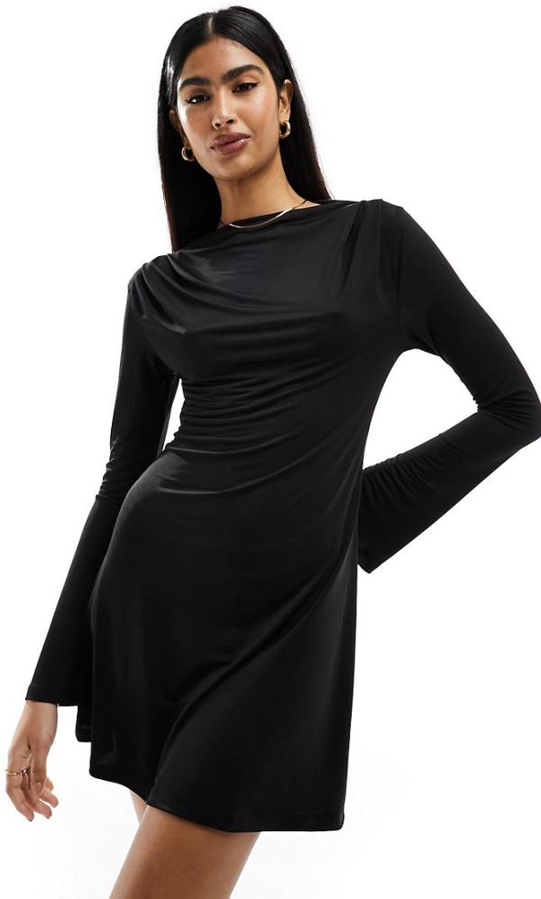 ASOS DESIGN high neck angel sleeve mini dress in black