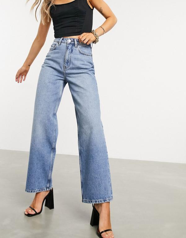 ASOS DESIGN high rise 'relaxed' dad jeans brightwash - MBLUE