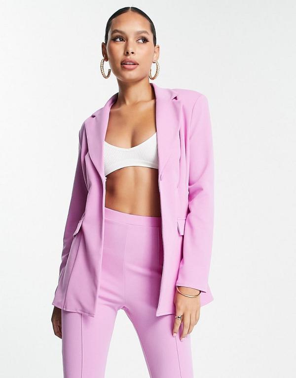 ASOS DESIGN jersey suit strong shoulder nipped waist blazer in pink