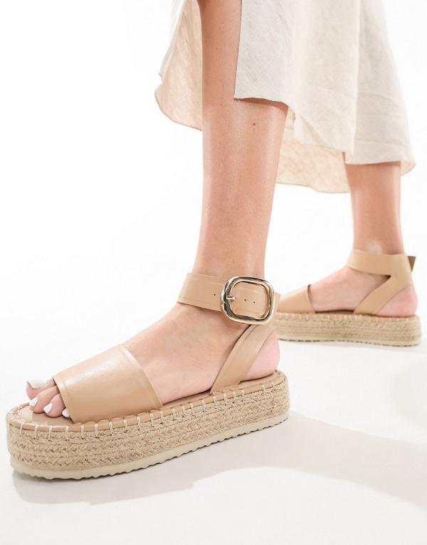 ASOS DESIGN Jinny espadrilles with oval buckle in camel-Brown
