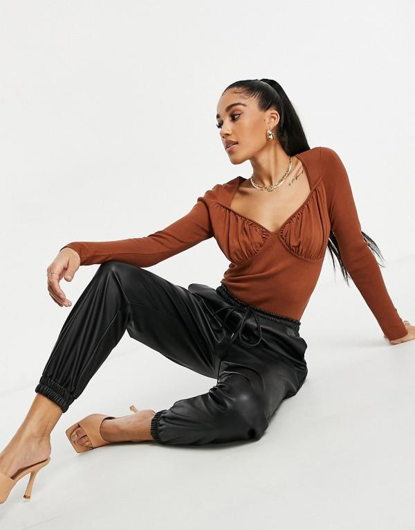 ASOS DESIGN jumper with ruched cup detail in brown