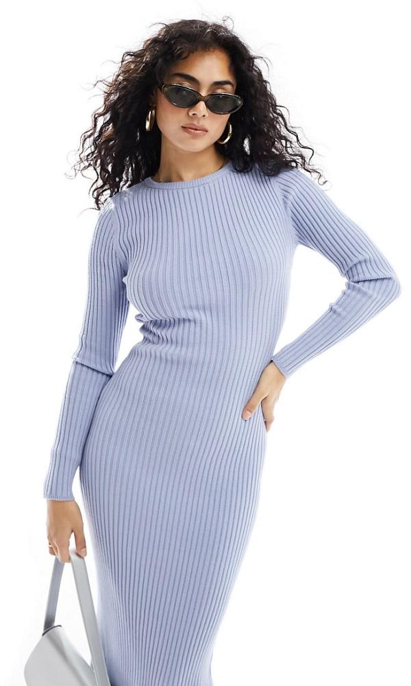 ASOS DESIGN knitted crew neck maxi dress in rib in blue